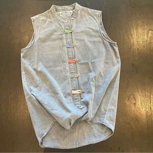 Retro Denim Vest Western colorful Small Button Mandarin Collar VTG 90s Simple